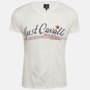 Just Cavalli White Printed Jersey V-Neck T-Shirt M